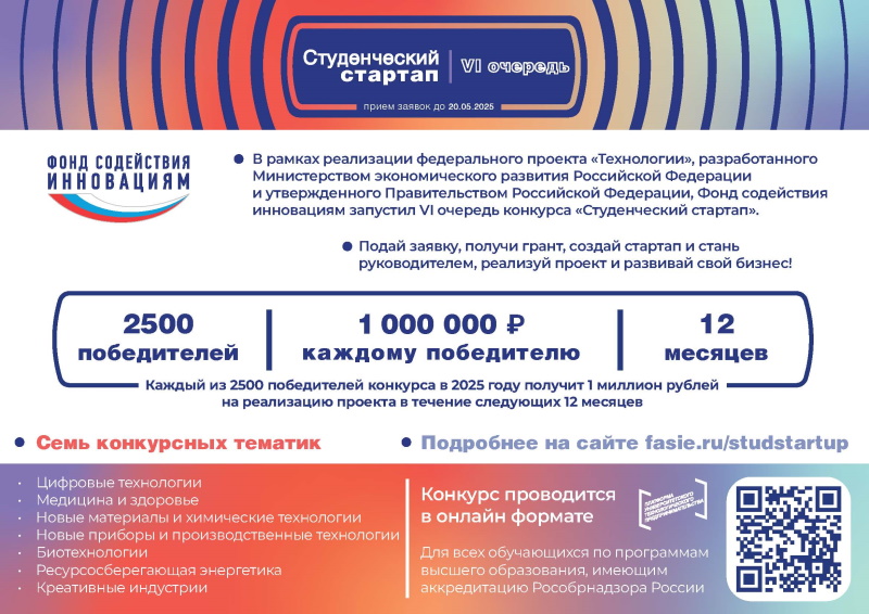Открыт приём заявок на VI очередь конкурса «Студенческий стартап»